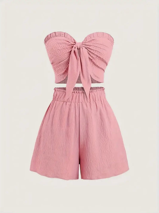 Ensemble Avec Haut Bandeau Froncé Et Short Large Pour Femme | Idéal Pour Les Journées Estivales