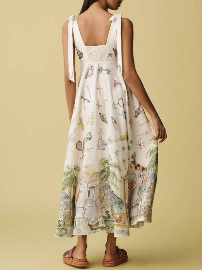 Robe Midi Inspirée Ballet avec Motifs Imprimés et Ceinture à Nouer pour Femme | Idéale pour Événements et Usage Quotidien