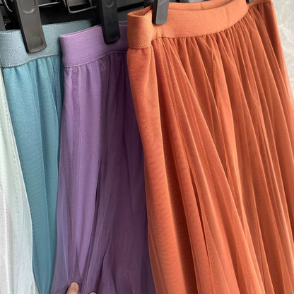 Jupe longue plissée à taille élastiquée pour femmes