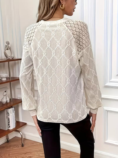 Blouse À Manches Longues Avec Motif Texturé Et Col Rond Pour Femmes | Idéal Pour Un Usage Quotidien