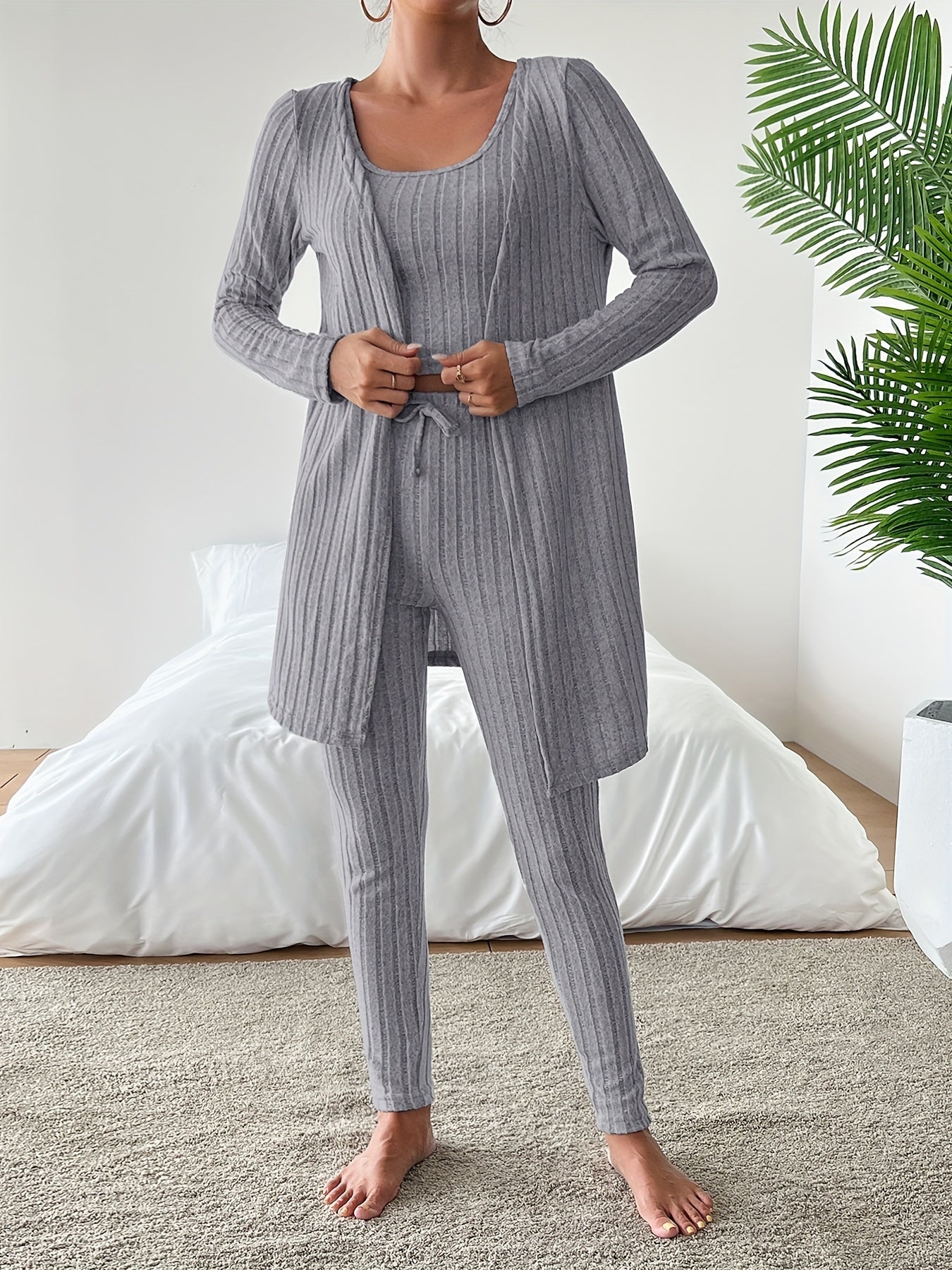 Ensemble Décontracté À Côtes avec Gilet, Top Et Pantalon pour Femme | Idéal pour Le Quotidien