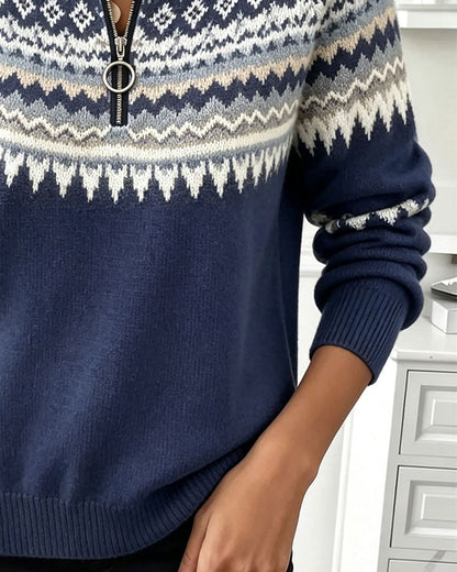 Pull zippé à motif jacquard pour femmes