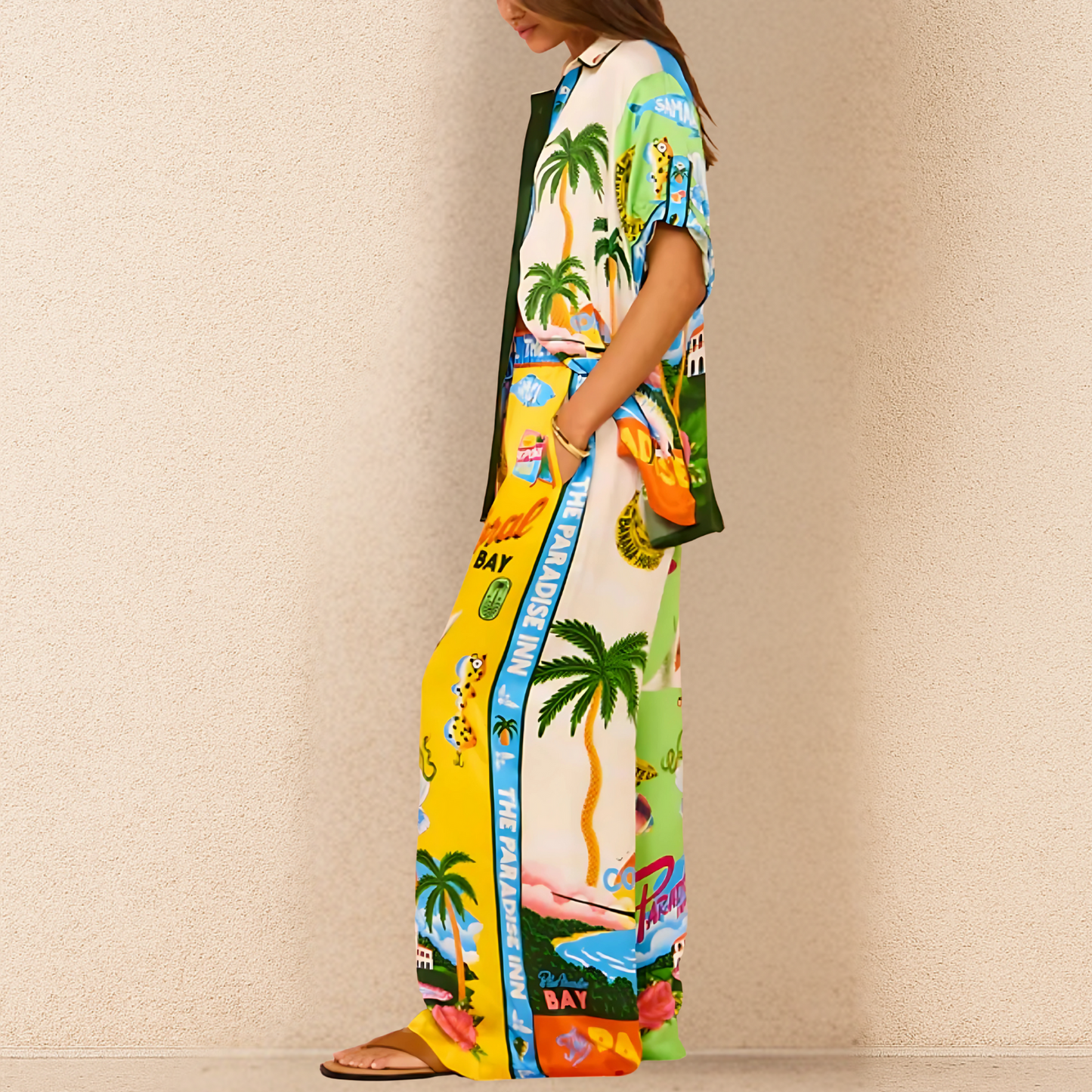 Ensemble Deux Pièces avec Haut à Manches Courtes et Pantalon Large pour Femme | Idéal pour les Journées Décontractées