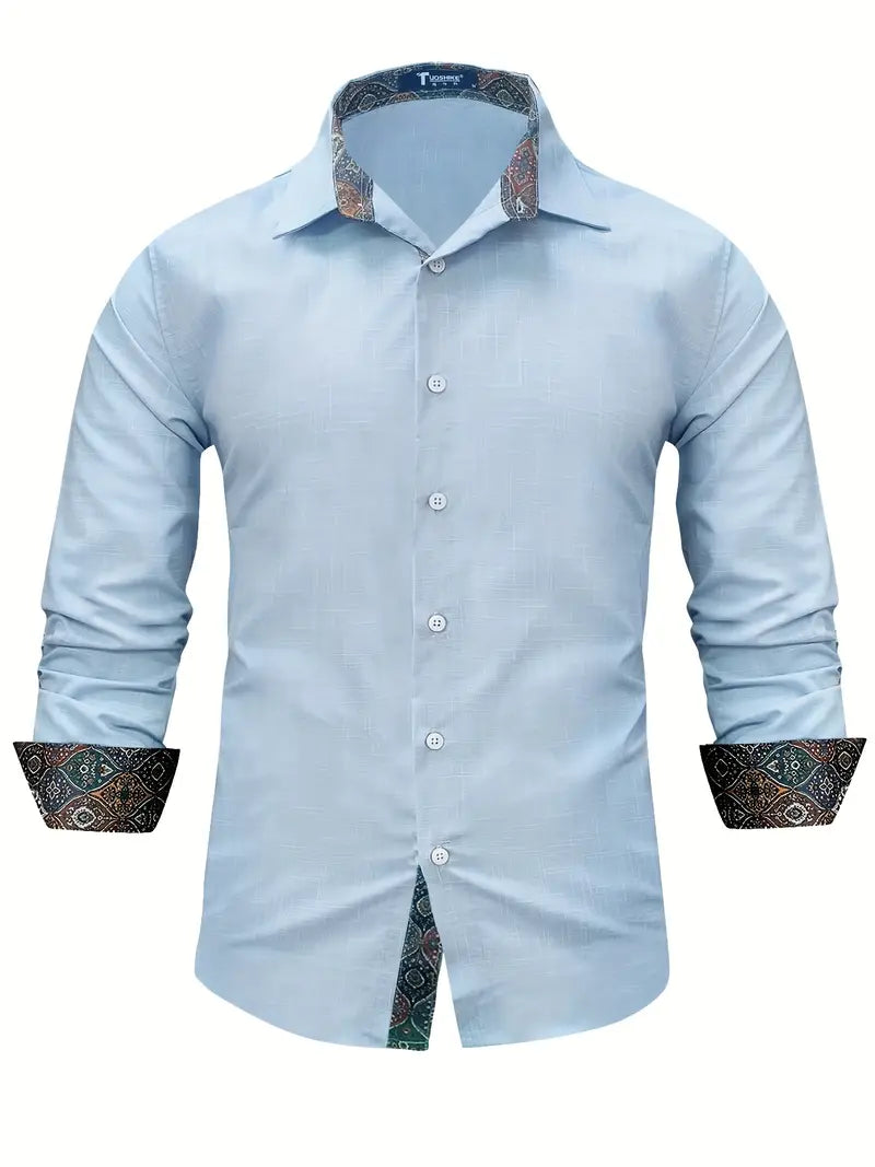 Chemise À Manches Longues Avec Détails Contrastés Et Fermeture À Boutons Pour Hommes | Idéale Pour Toutes Les Saisons