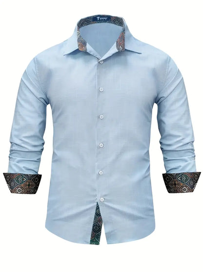 Chemise À Manches Longues Avec Détails Contrastés Et Fermeture À Boutons Pour Hommes | Idéale Pour Toutes Les Saisons