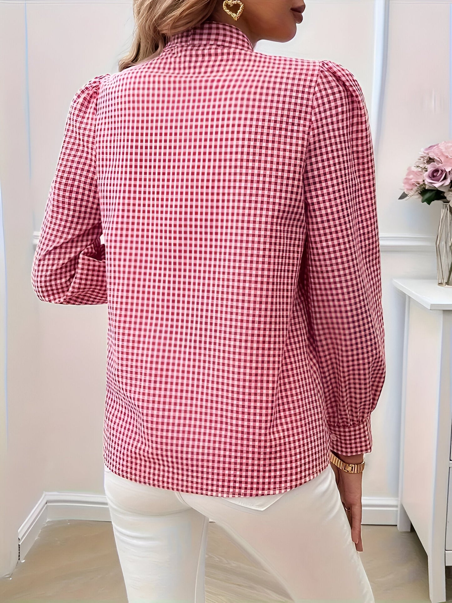 Blouse à Carreaux avec Détail Nœud pour Femme | Idéale pour Usage Quotidien et Bureau