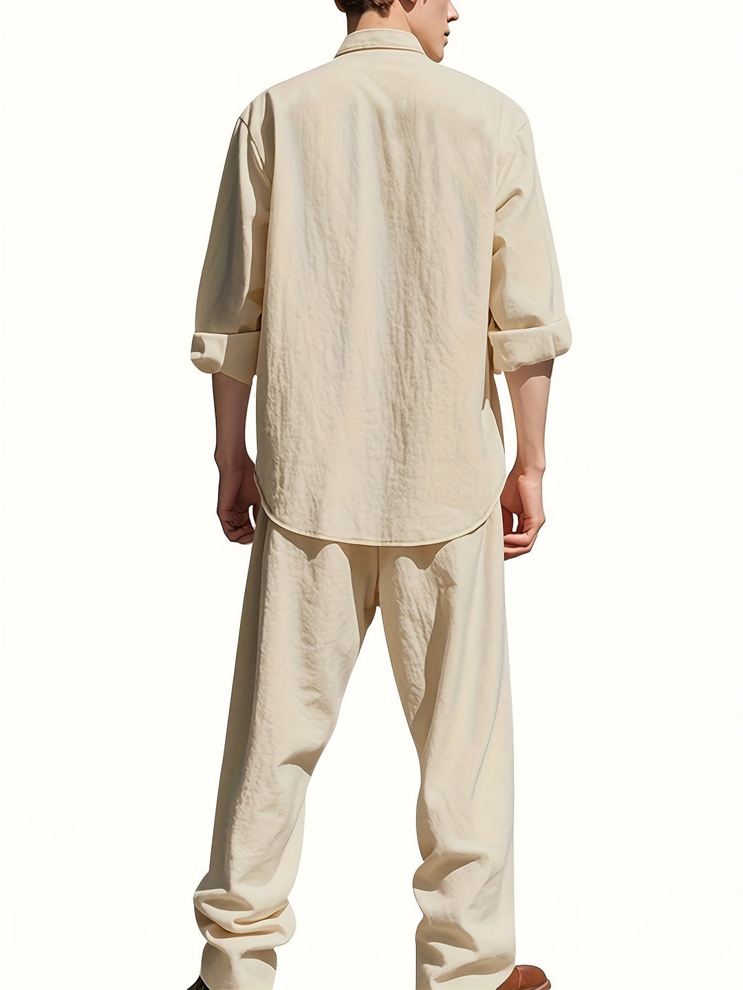Ensemble Deux Pièces avec Col Mao et Taille Élastique pour Homme | Idéal pour la Saison Chaude