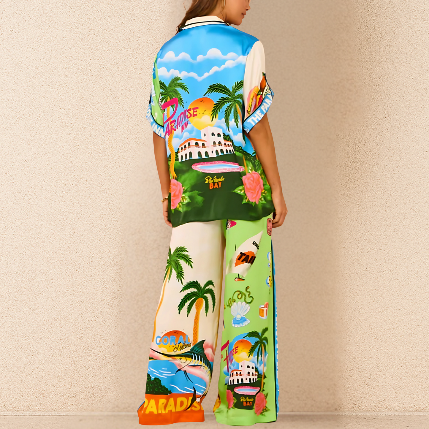 Ensemble Deux Pièces avec Haut à Manches Courtes et Pantalon Large pour Femme | Idéal pour les Journées Décontractées