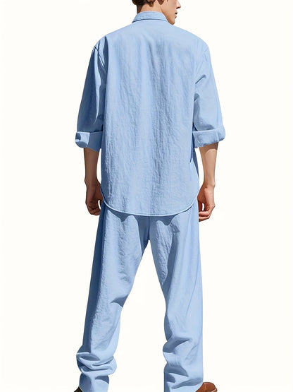 Ensemble Deux Pièces avec Col Mao et Taille Élastique pour Homme | Idéal pour la Saison Chaude