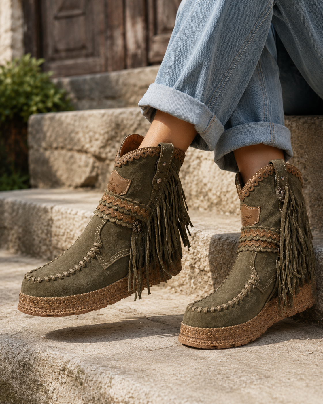 Bottines à franges avec semelle à plateforme pour femmes