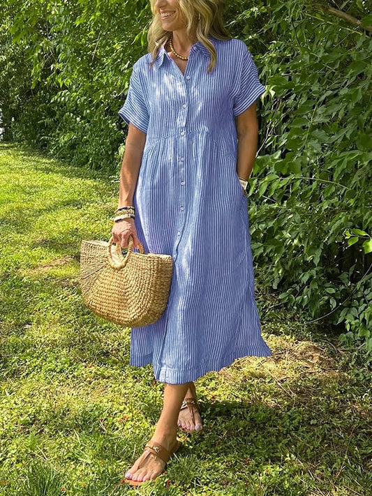 Robe Longue avec Col et Boutonnage Frontal pour Femme | Idéal pour l'Été Décontracté