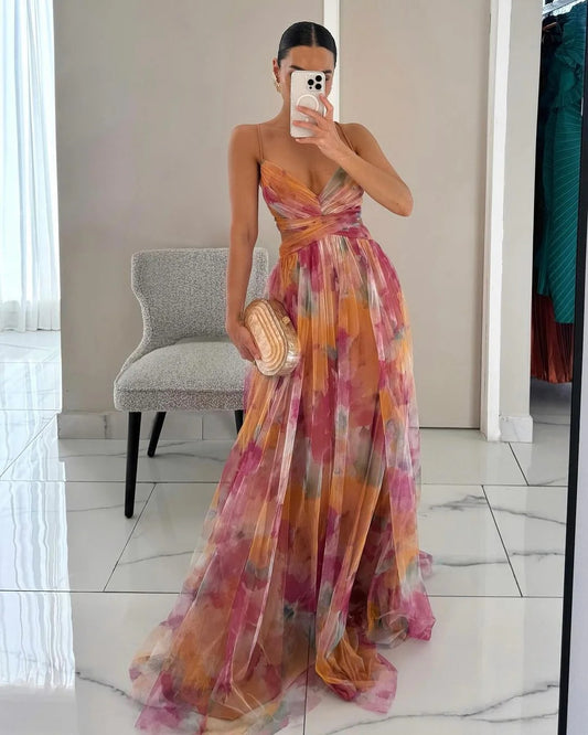 Robe Longue avec Motif Floral pour Femme | Idéale pour les Événements d'Été