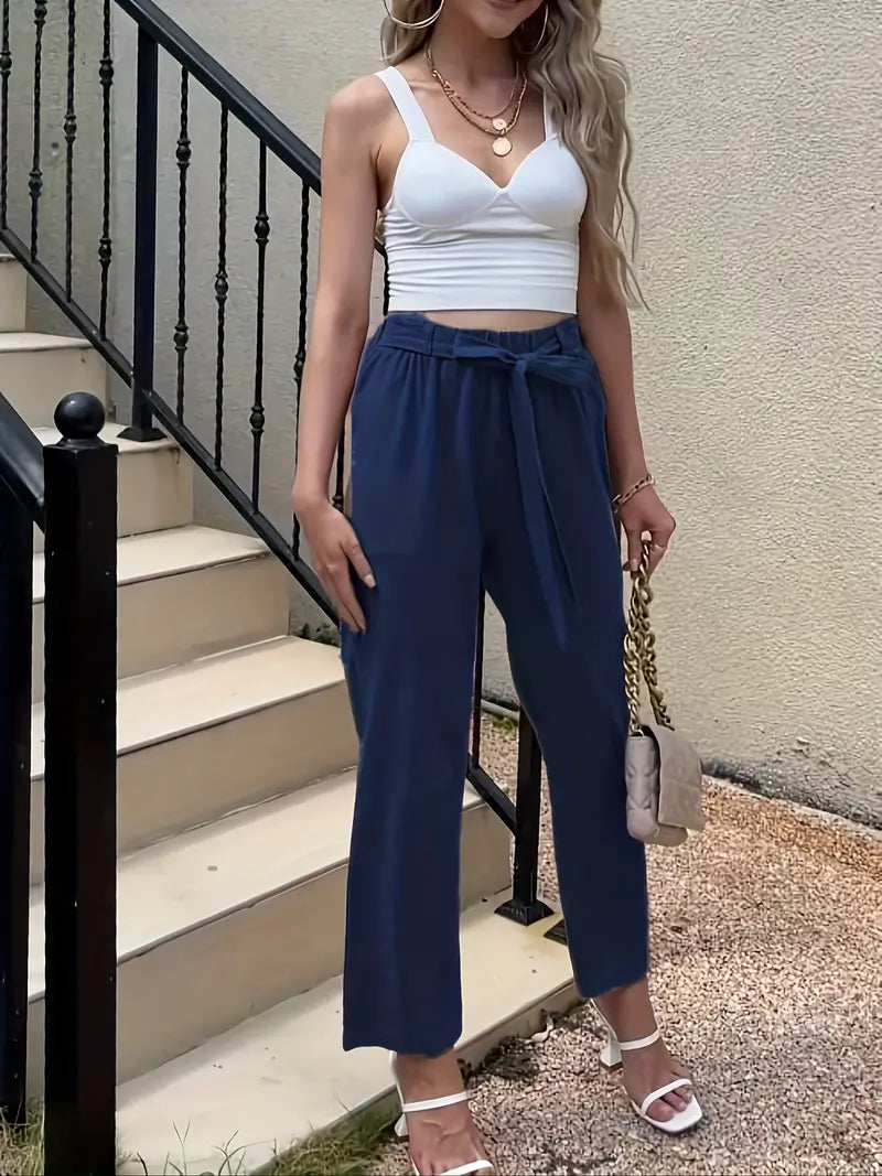 Pantalon Décontracté À Taille Nouée Pour Femmes | Idéal Pour Usage Quotidien