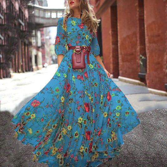 Robe A-Ligne avec Manches Mi-Longues et Encolure Ronde pour Femme | Idéale pour l’Été