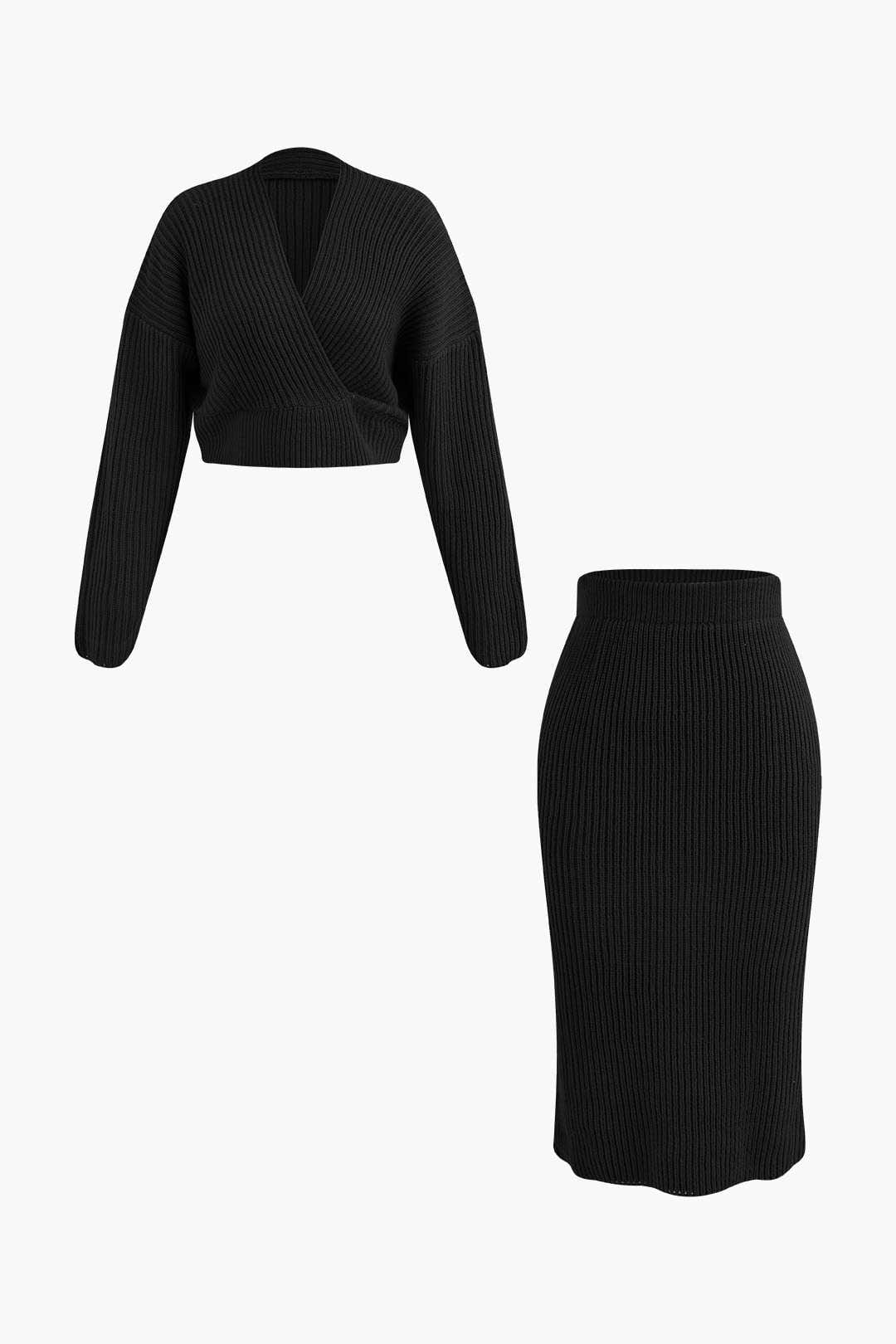 Ensemble Deux Pièces avec Haut Cache-Cœur et Jupe Crayon pour Femme | Idéal pour le Quotidien et les Sorties