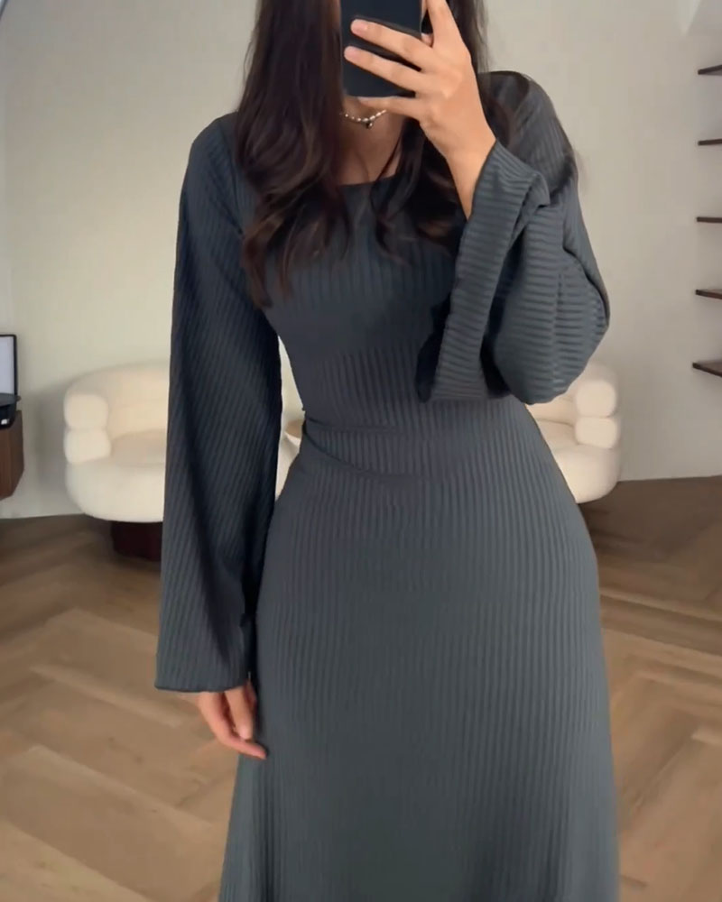 Robe Longue À Manches Longues En Maille Côtelée Pour Femme | Idéale Pour Un Usage Quotidien