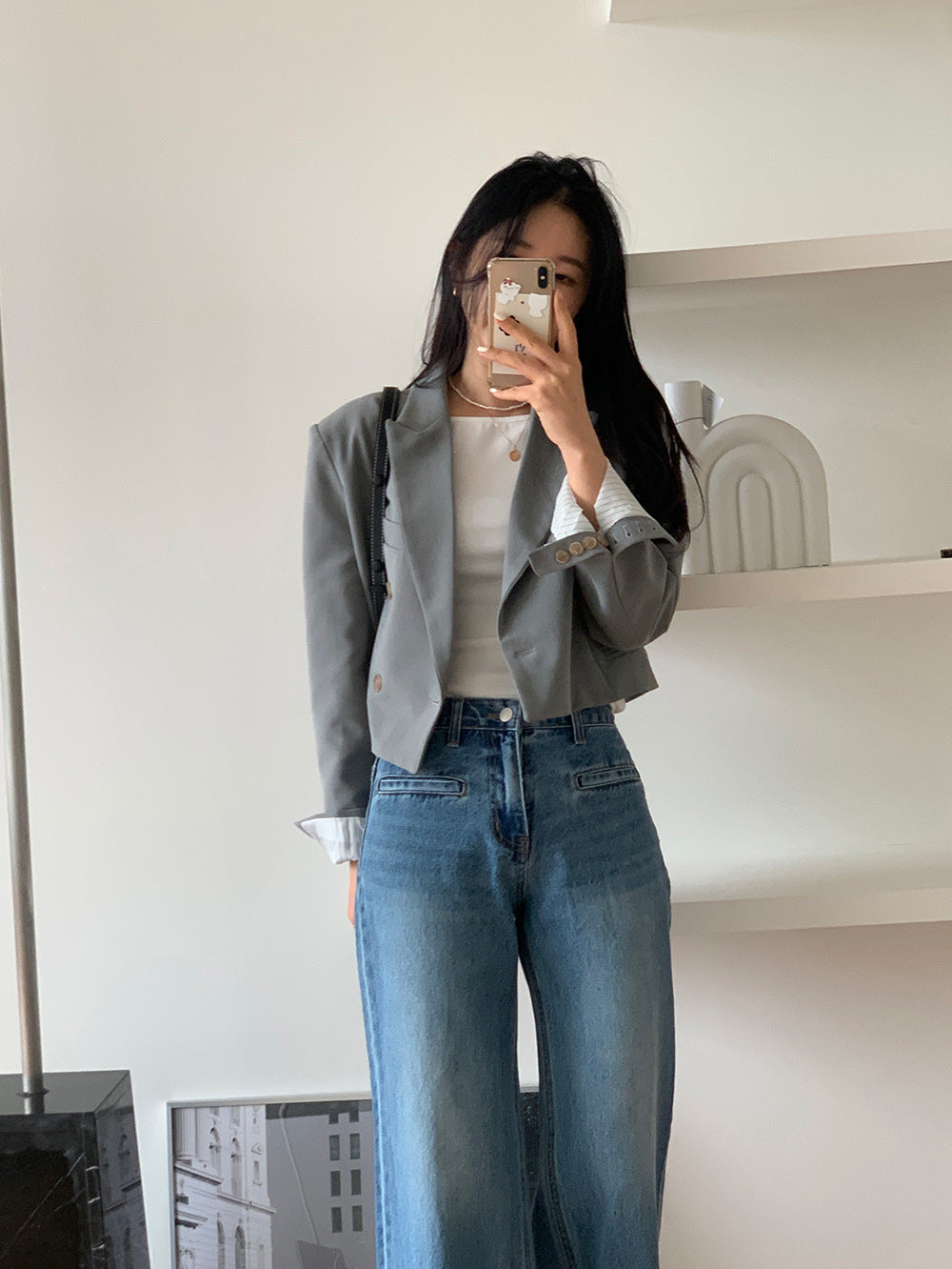 Jean à Jambe Large avec Taille Haute Structurée pour Femme | Idéal pour Tenues Décontractées
