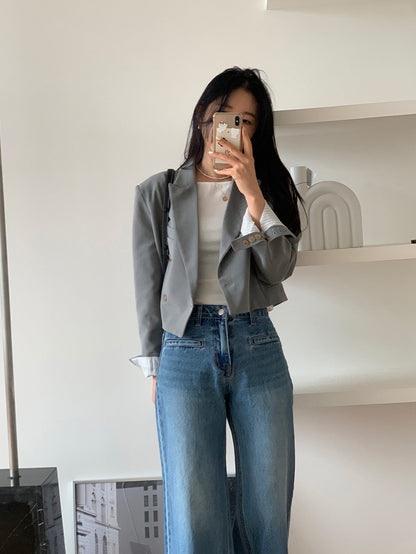 Jean à Jambe Large avec Taille Haute Structurée pour Femme | Idéal pour Tenues Décontractées