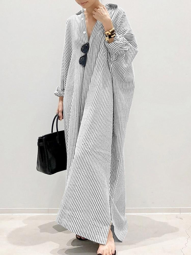 Robe Longue à Rayures avec Manches Amples pour Femme | Idéale pour l'Été et les Sorties Décontractées
