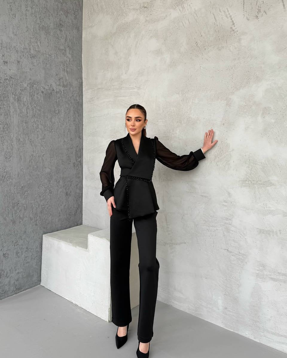 Ensemble Blazer Drapé Et Pantalon Droit Pour Femme | Idéal Pour Occasions Formelles