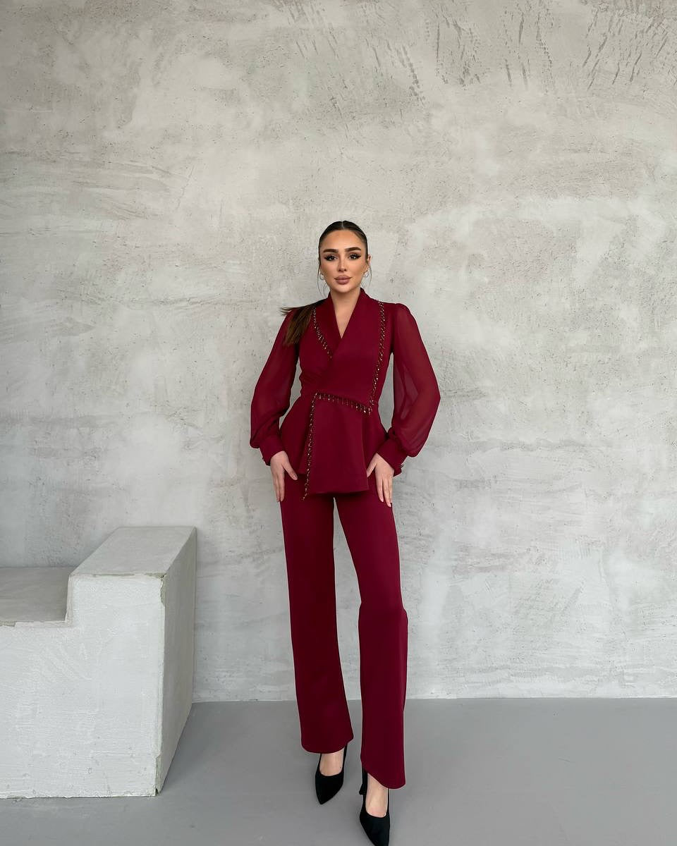 Ensemble Blazer Drapé Et Pantalon Droit Pour Femme | Idéal Pour Occasions Formelles
