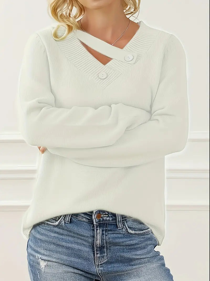 Pull à Col en V avec Détail Boutonné pour Femme | Idéal pour un Usage Quotidien