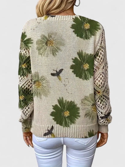 Pull À Motif Floral Avec Col En V Et Manches Longues Pour Femmes | Idéal Pour Le Quotidien