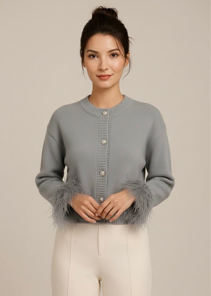 Cardigan Avec Détails Plumes Et Coupe Moderne Pour Femmes | Idéal Pour Le Quotidien