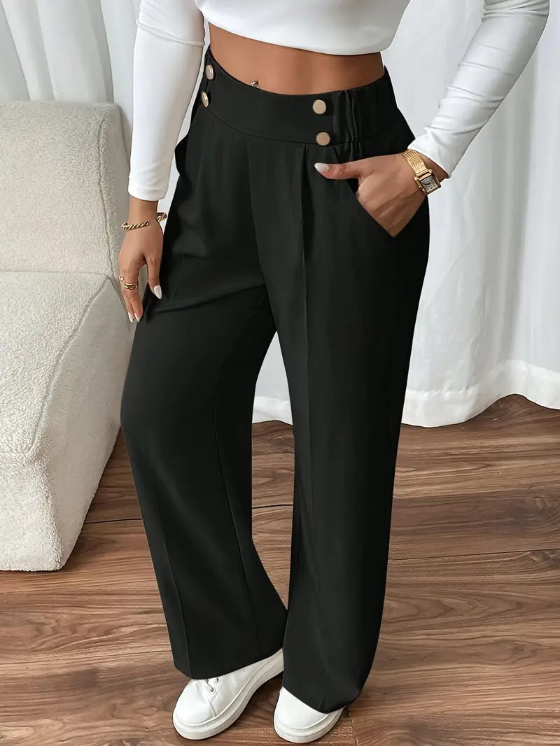 Pantalon Large À Taille Élastique Avec Poches Latérales Pour Femme | Idéal Pour Usage Quotidien