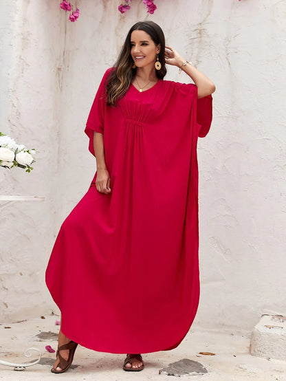 Robe Maxi Kaftan Blanche pour Femme | Idéale pour l'Été