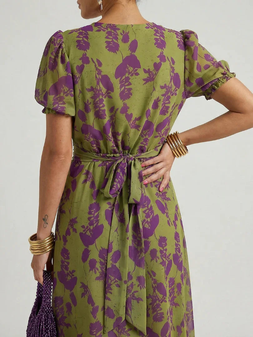 Robe midi cache-cœur à imprimé floral pour femmes | Idéal pour cérémonie ou mariage