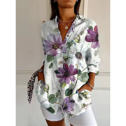 Blouse À Imprimé Floral Avec Manches Longues Pour Femme | Idéale Pour le Printemps et l'Été