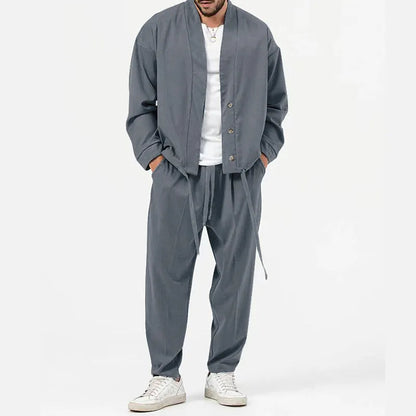 Ensemble Deux Pièces pour Homme avec Haut Boutonné et Pantalon à Taille Élastique | Idéal pour la Mi-Saison