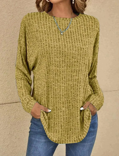 Blouse À Manches Longues Avec Col Rond Et Couleur Unie Pour Femmes | Idéal Pour Usage Quotidien