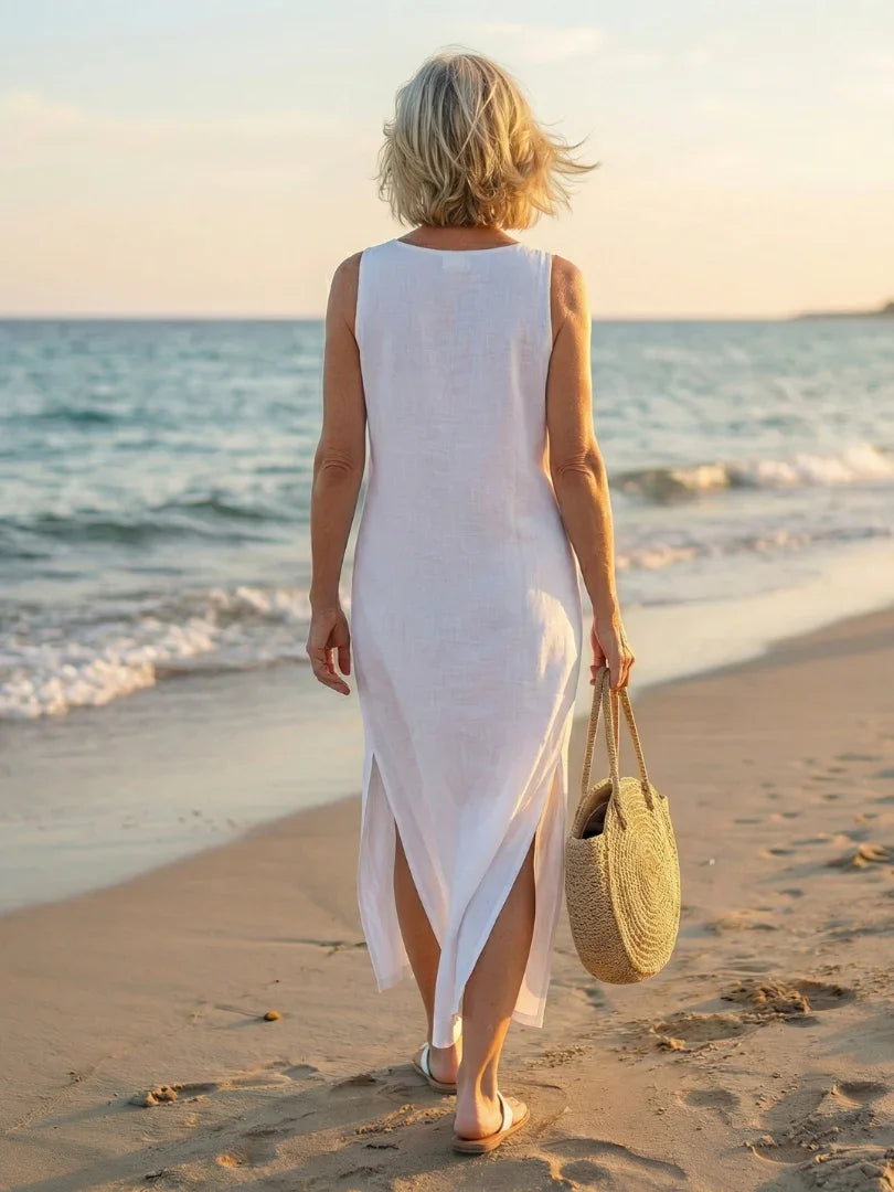 Robe Maxi Sans Manches À Encolure Fendue Avec Détail Décoratif Pour Femme | Idéale Pour L'été