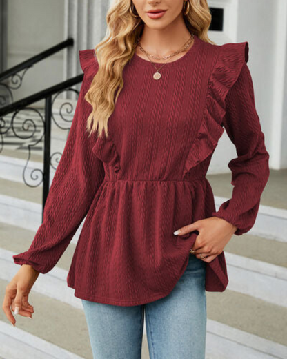 Blouse à Col Rond Volanté et Manches Longues pour Femme | Idéale Pour Un Usage Quotidien