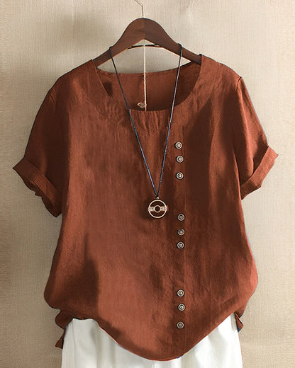 Blouse Unie à Manches Courtes avec Encolure Ronde pour Femme | Idéale pour les Journées Décontractées