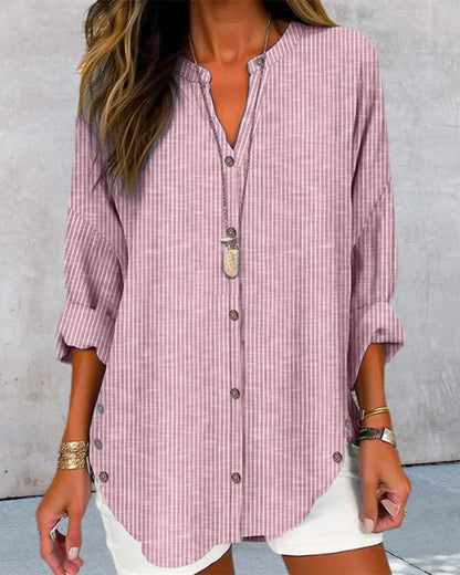 Chemise Longue à Rayures avec Boutons Latéraux pour Femme | Idéale pour un Usage Quotidien