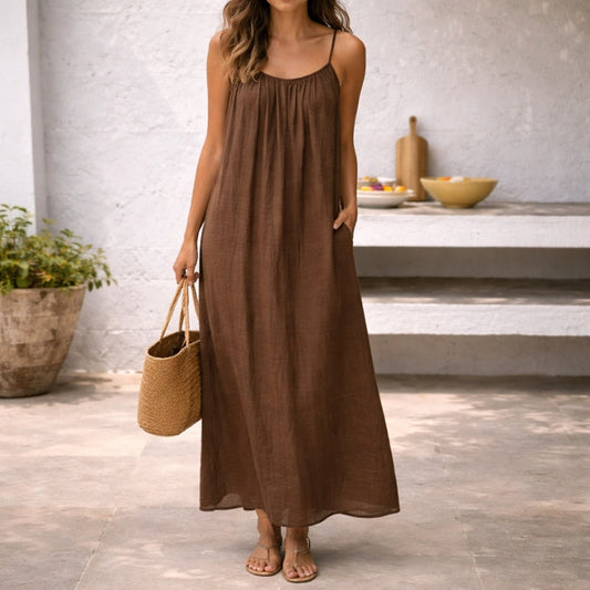 Robe Maxi Dos Nu à Bretelles Réglables pour Femme | Idéale pour les Journées Estivales et les Sorties Décontractées