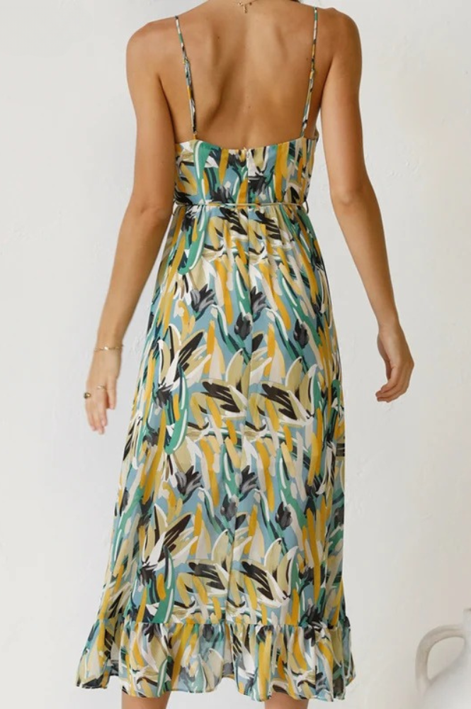 Robe Mi-Longue à Col V avec Coupe Évasée pour Femme | Idéale pour Été