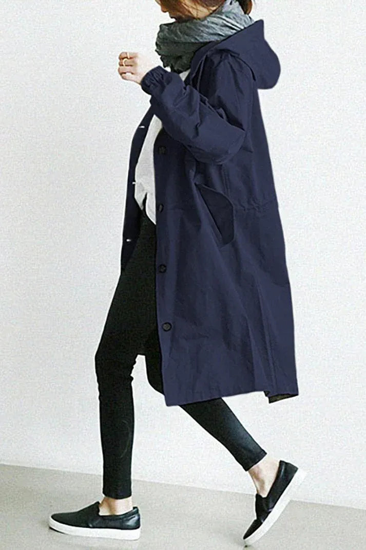 Trench à Capuche avec Fermeture Boutonnée pour Femme | Idéal pour les Jours de Pluie