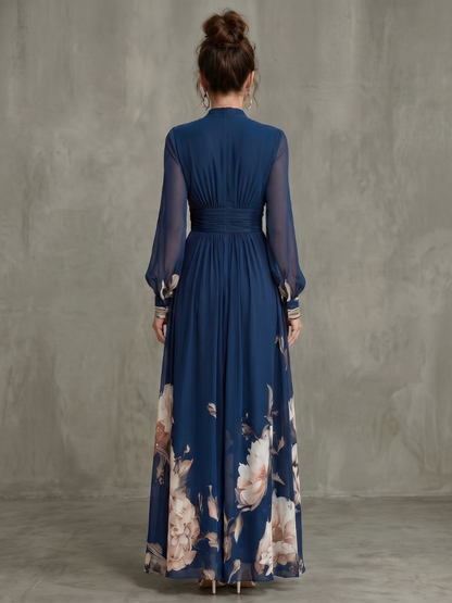 Robe longue à col V pour femmes