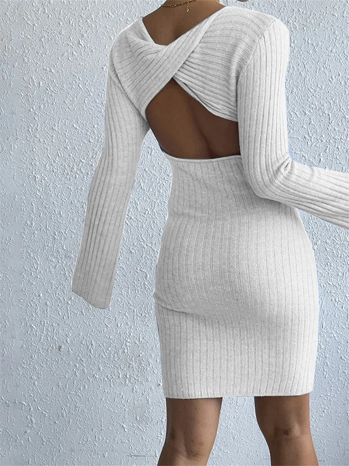 Robe en Maille Côtelée avec Manches Évasées pour Femme | Idéale pour Usage Quotidien et Mi-Saison