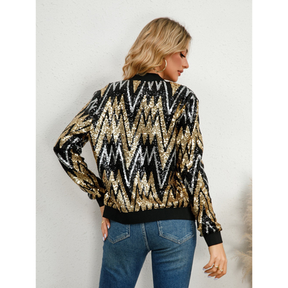 Veste Avec Fermeture Zippée Et Détails à Paillettes Pour Femmes | Idéal Pour Soirées Et Événements