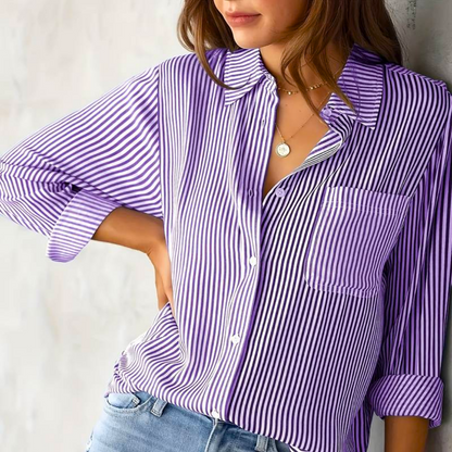 Blouse Rayée À Manches Longues Avec Coupe Ample Pour Femme | Idéale Pour Usage Quotidien Et Loisirs
