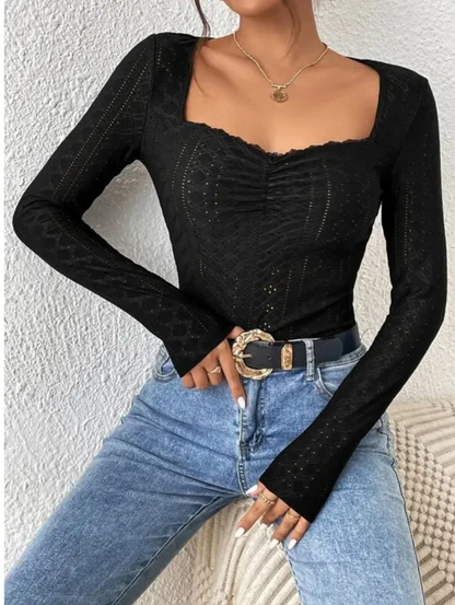 Top À Col Carré Avec Détails Brodés Pour Femme | Idéal Pour Le Quotidien Et Les Occasions