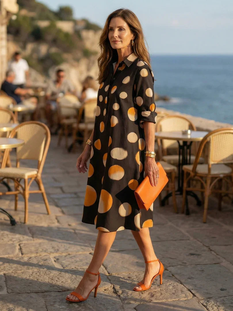Robe à col chemise et imprimé pois pour femmes