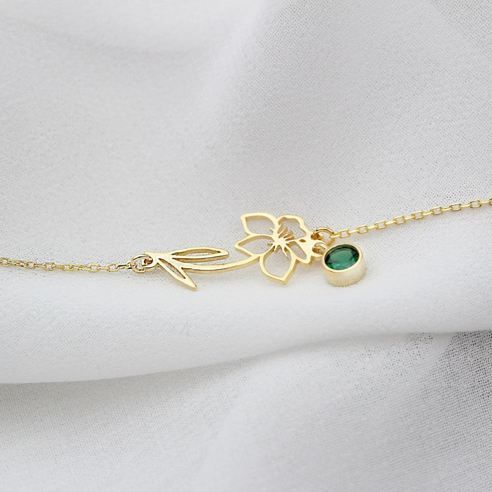 Bracelet fleur avec pierre de naissance pour femmes