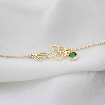 Bracelet fleur avec pierre de naissance pour femmes