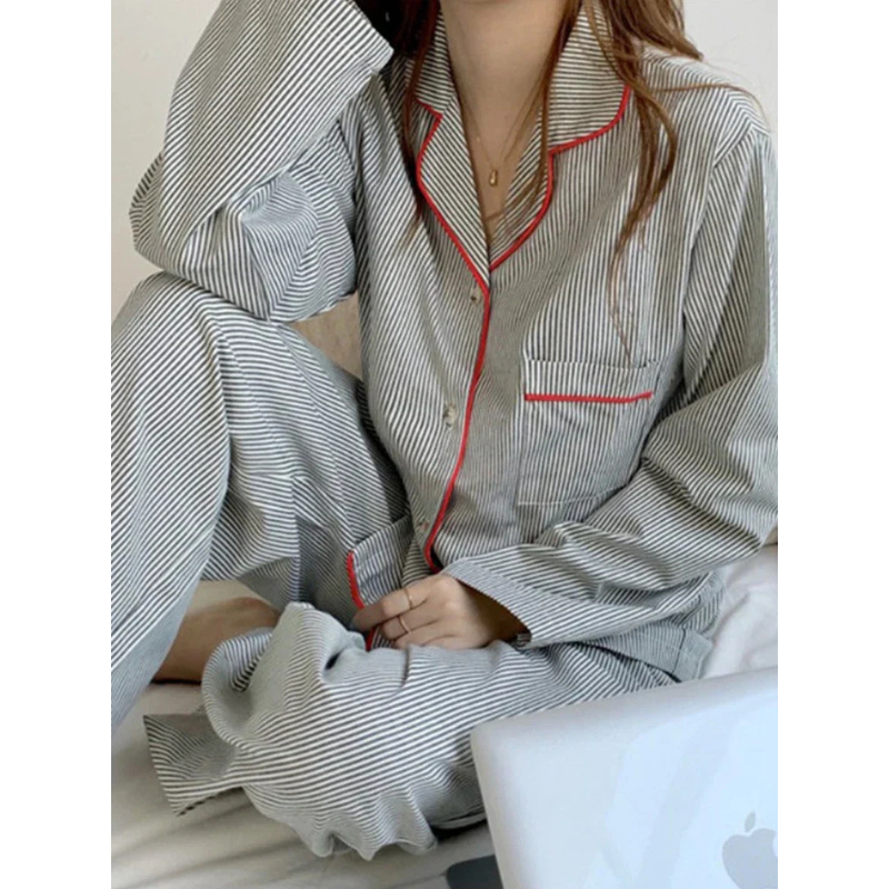 Ensemble Pyjama Rayé avec Chemise Et Pantalon pour Femme | Idéal pour Les Soirées À La Maison